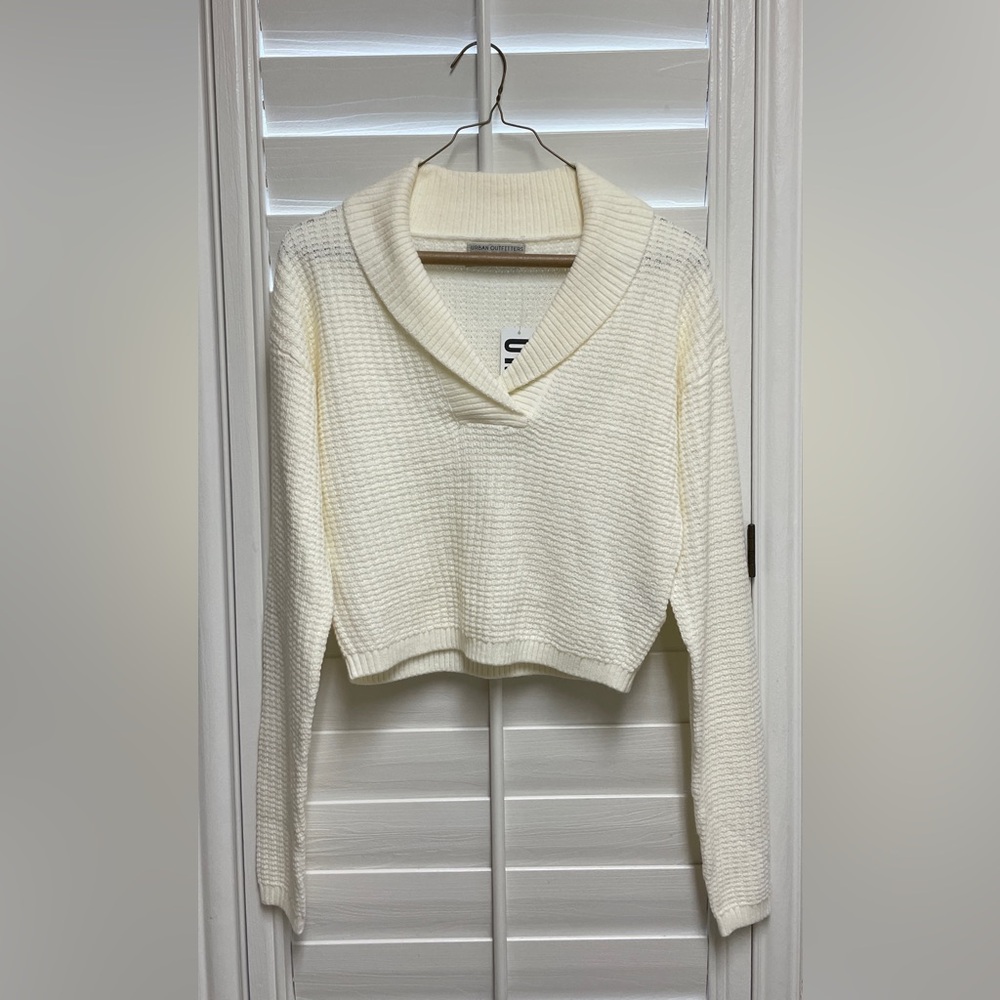 Urban Outfitters Ivory Shawl Collar Woven Sweater - Size S